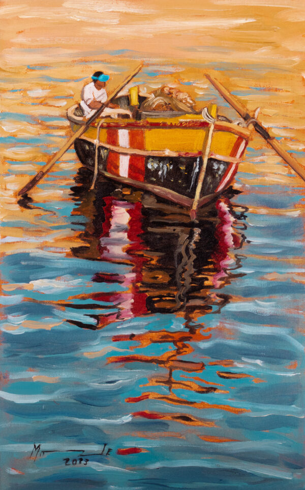 Signed Unstretched Impressionist Oil Painting of a Fisherman, 'Fisherman' Signed Unstretched Impressionist Oil Painting of a Fisherman, 'Fisherman'