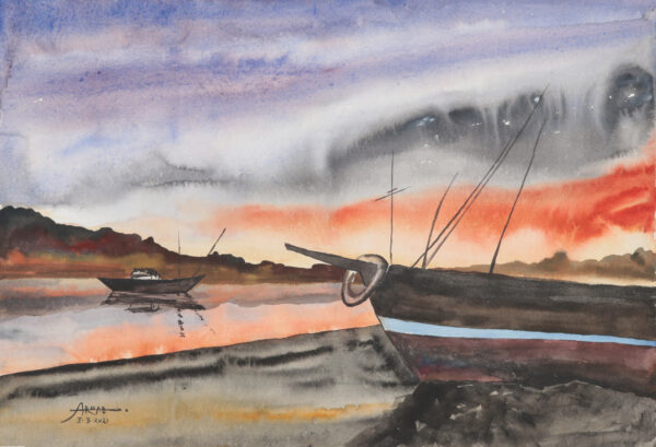 Signed Watercolor on Handmade Paper, 'Mahananda River'