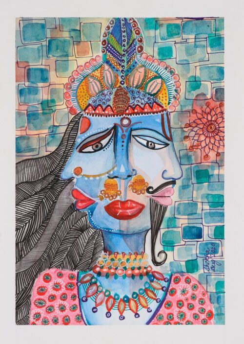Signed Watercolor Painting on Handmade Paper from India, 'Amorousness' Signed Watercolor Painting on Handmade Paper from India, 'Amorousness'