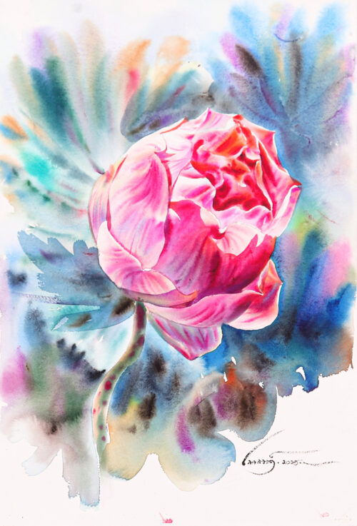 Spring-Themed Impressionist Watercolor Lotus Bloom Painting, 'Sattabongkot Serenity' Spring-Themed Impressionist Watercolor Lotus Bloom Painting, 'Sattabongkot Serenity'