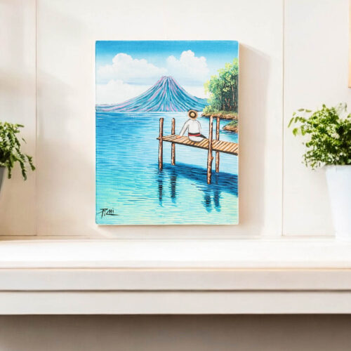 Stretched Oil Impressionist Painting of Guatemalan Lake, 'Comalapense on a Visit'