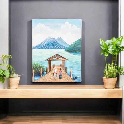 Stretched Oil Impressionist Painting of Natural Scene, 'Visiting the Lake'