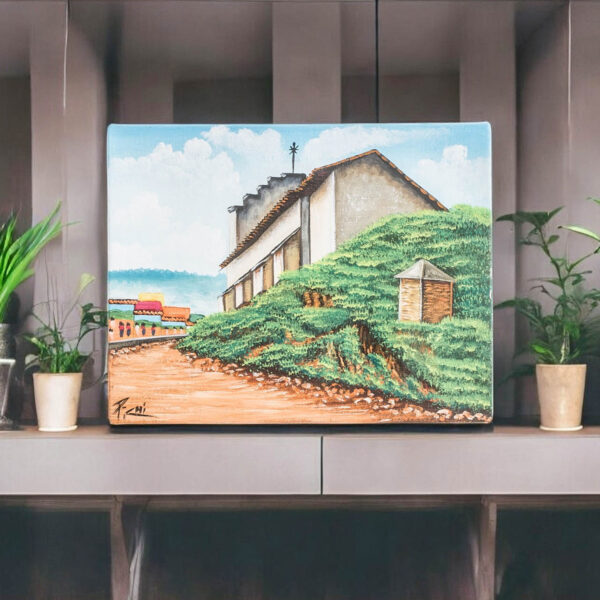 Stretched Oil Impressionist Painting of Traditional Building, 'San Juan Comalapa II'