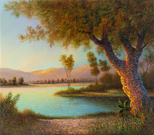 Stretched Oil Landscape Painting of Peruvian Coast at Sunset, 'Coastal Scenery' Stretched Oil Landscape Painting of Peruvian Coast at Sunset, 'Coastal Scenery'