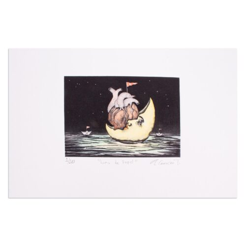 Surreal Moon Aquatint Print, 'Paper Moon' Surreal Moon Aquatint Print, 'Paper Moon'