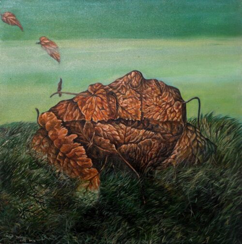 Surrealist Painting of a Leafy Face from Bali (2018), 'Back to Ground'