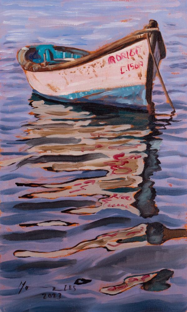 Unstretched Impressionist Oil Painting of Boat in Cool Hues, 'Boat'