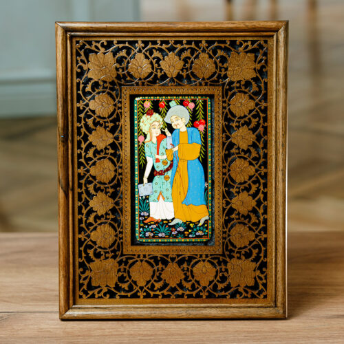 Uzbek Folk Art Crafted in Lacquer Miniature Painting Style, 'Layla and Majnun I'