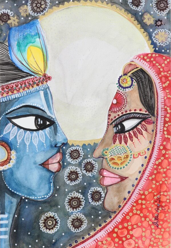 Watercolor Love-Themed Painting on Handmade Paper, 'Deep in My Eyes' Watercolor Love-Themed Painting on Handmade Paper, 'Deep in My Eyes'