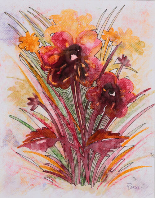 Watercolor Painting of Flowers, 'Blossom III'