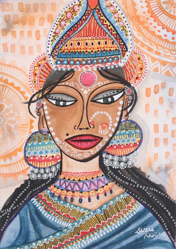 Watercolor Wedding Painting on Handmade Paper, 'Bride from Bengal'